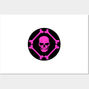 Skull and bones pattern hot pink & black Posters and Art